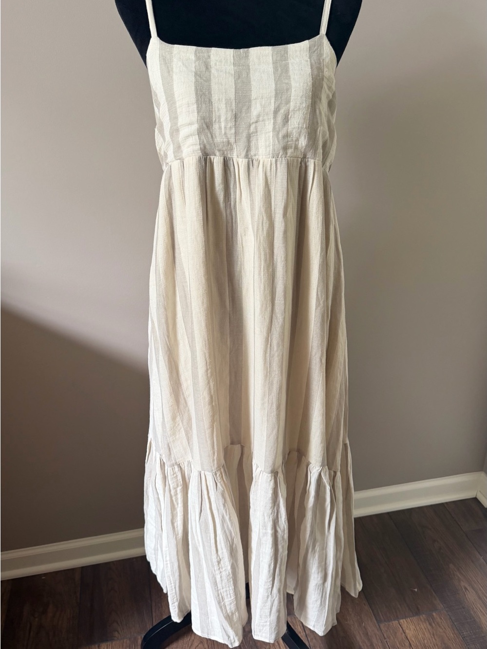 NWT EESOME Light Cream Striped Cotton Maxi Sundress